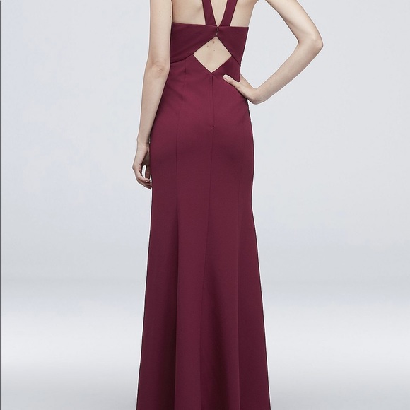 David’s Bridal SCUBA CREPE MERMAID DRESS WITH V-BACK new with tags in Merlot - Picture 3 of 6